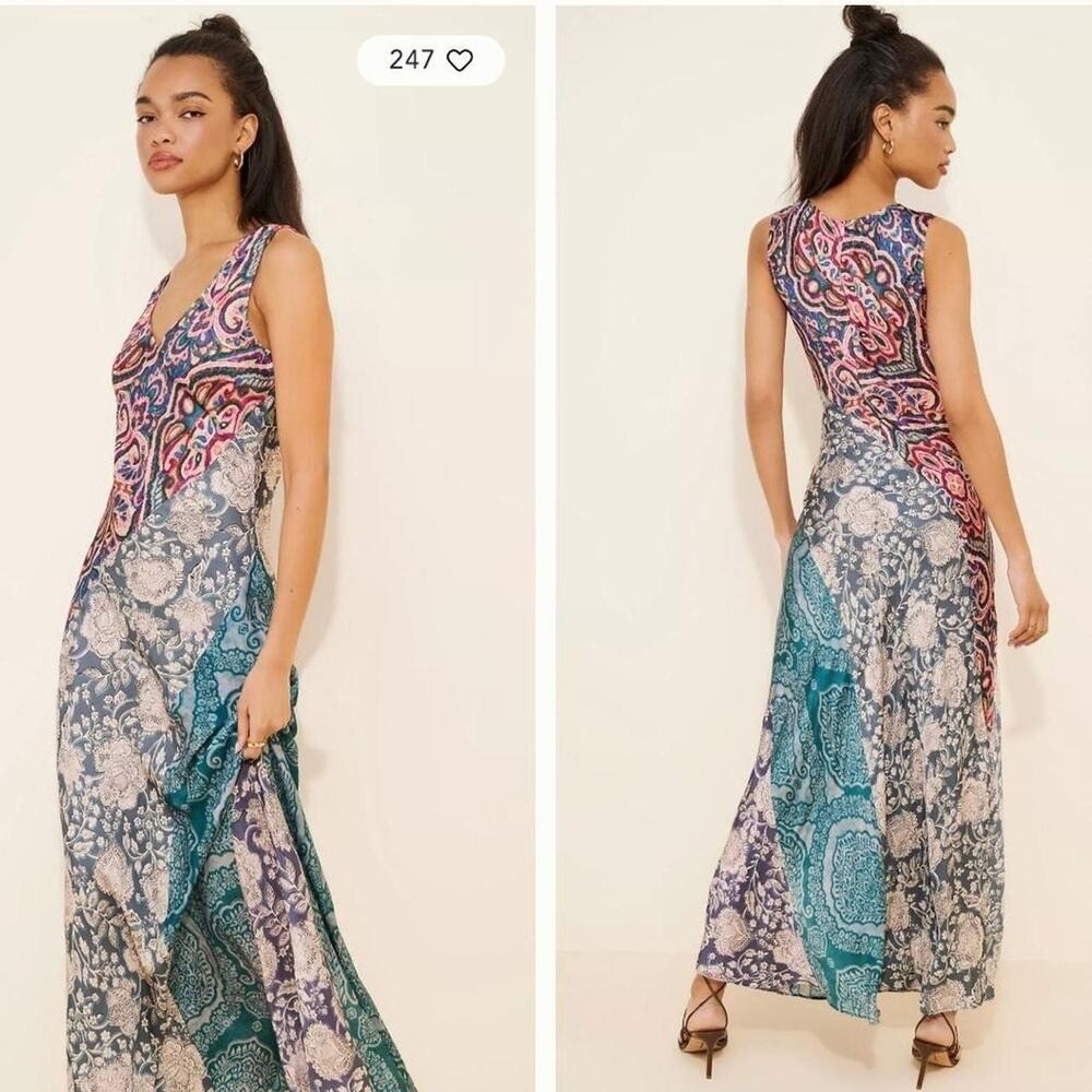 Kachel Patchwork Maxi Dress Size S Paisley Floral Print